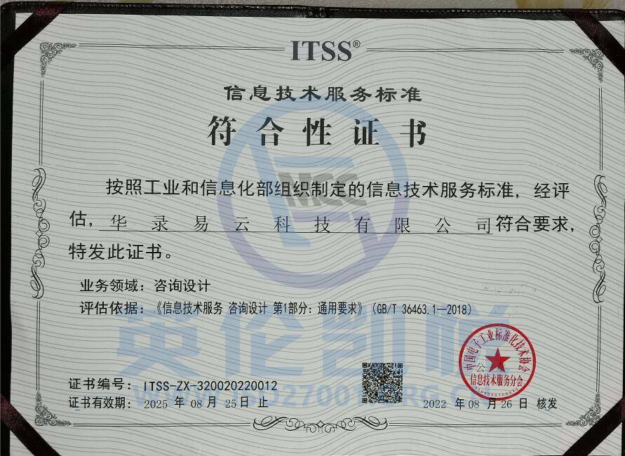 华路易云获ITSS咨询设计符合性评估证书，引领信息技术服务新标准